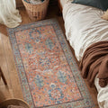 Bavni Area Rug 3x5, Non-Slip Washable Rugs for Living Room Office, Boho Distressed Printed Rug, Low Pile Foldable Decorative Carpet for Bedroom Kitchen Office, Terracotta/Blue