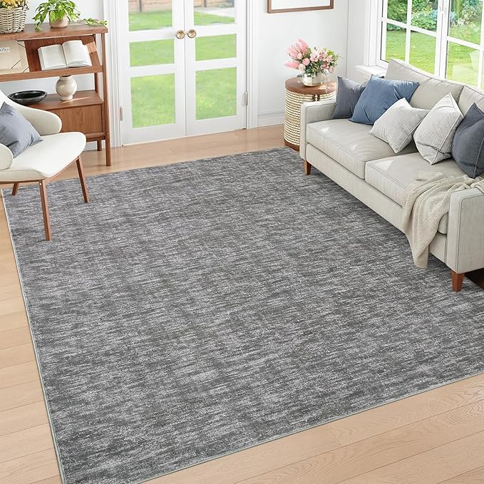 RUGSREAL 3x5 Washable Bedroom Rug Small Indoor Solid Area Rug with Rubber Backing Contemporary Dining Room Throw Rug Grey Solid Color Carpet for Living Room Kitchen Nursery, 3' x 5' Grey