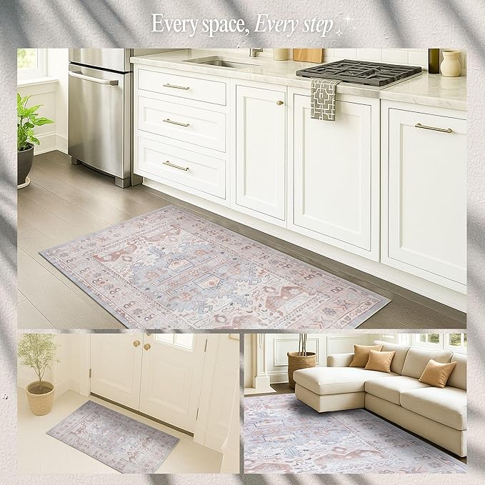 Fame Rugs Turkish Rug. Washable Vintage Oriental Antique Inspired Traditional Doormat Small Modern Area Rugs Luxury Entryway Entry Bedroom Bathroom Kitchen (403CC, 5'9 x 8'9)