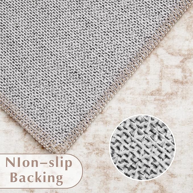 Vintage Living Room Area Rug - 5x7 Large Machine Washable Boho Moroccan Rug Distressed Farmhouse Rugs for Bedroom - Soft Non-Slip Indoor Carpet for Dining Room Office Nursery(Retro Beige, 5'x7')