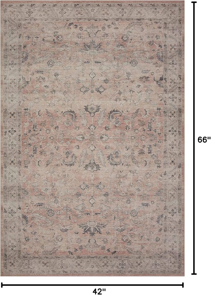 Loloi Hathaway Collection HTH-06 Blush/Multi 3'-6" x 5'-6", .25" Thick Accent Rug, Soft, Durable, Printed, Modern, Low Pile, Non-Shedding, Easy Clean, Living Room Rug
