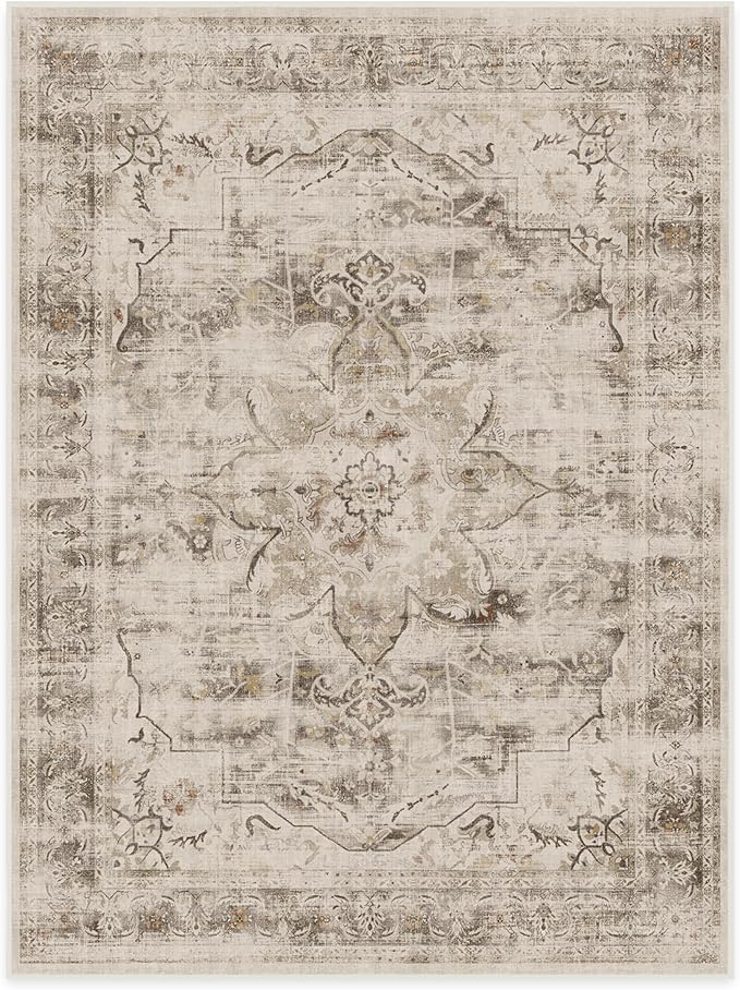 RUGGABLE Washable Vintage Area Rug – Sarrah Hazel 9x12, Stain-Resistant, Non-Slip – Large Machine Washable Rugs for Living Room, Bedroom, Hallway, Entryway & Office–with Standard Pad