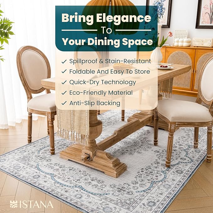 Istana 4x6 Rug - White Cream & Blue Area Rugs 4x6 - Kid & Pet Friendly Machine Washable Rugs - 4 x 6 Area Rug Non Slip & Non Shedding Area Rug - Foldable Rug for Room for Bedroom