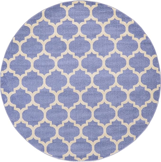 Rugs.com Lattice Collection Rug – 8 Ft Round Light Blue Medium Rug Perfect for Kitchens, Dining Rooms