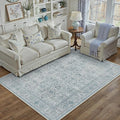 Area Rug 5x7 Blue Washable Living Room Carpet Soft Non Slip Vintage Bedroom Indoor Office Traditional Retro Distressed Thicker Throw Large Rug for Dining Room Bathroom Kitchen