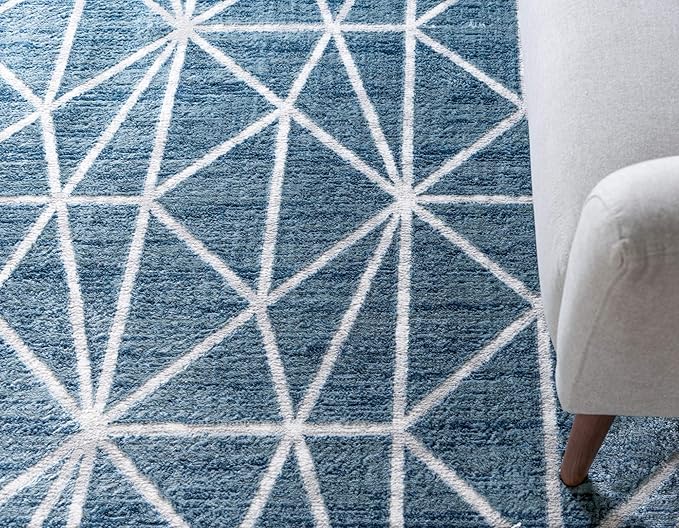 Rugs.com Lattice Trellis Collection Rug – 3' x 5' Blue Low-Pile Rug Perfect for Living Rooms, Large Dining Rooms, Open Floorplans