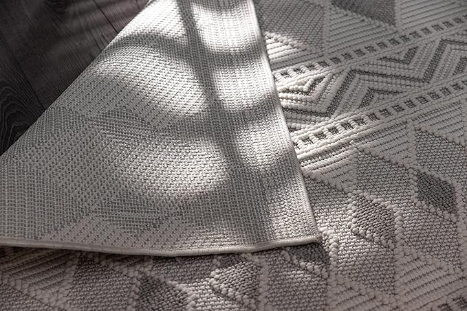 CAMILSON Micro Loop Rug 5x7 Modern Luxury Geometric Boho Diamond Area Rugs Soft High and Low Pile Stain Resistant Easy-Cleaning Non-Shedding for Living Room Office Indoor Carpet (5 x 7 / White - Gray)