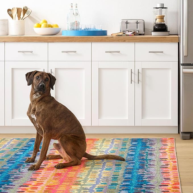 Dash and Albert Paint Chip Machine Washable Area Rug - 3' x 5' Multicolor - Geometric Accent Rug - Anti-Slip Backing, Lightweight, Machine Washable, High Traffic Areas Kitchen, Mudroom, Laundry Room