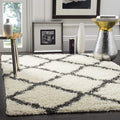 SAFAVIEH Dallas Shag Collection Accent Rug - 3' x 5', Ivory & Dark Grey, Trellis Design, Non-Shedding & Easy Care, 1.5-inch Thick Ideal for High Traffic Areas in Foyer, Living Room, Bedroom (SGD257H)