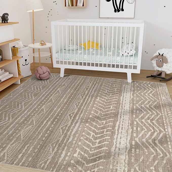 Nakagishi 8x10 Area Rugs Living Room: Washable Boho Large Neutral Soft Farmhouse Area Rugs Stain Resistant Modern Geometric Non-Slip Indoor Floor Carpet for Bedroom Nursery Kids Playroom Office