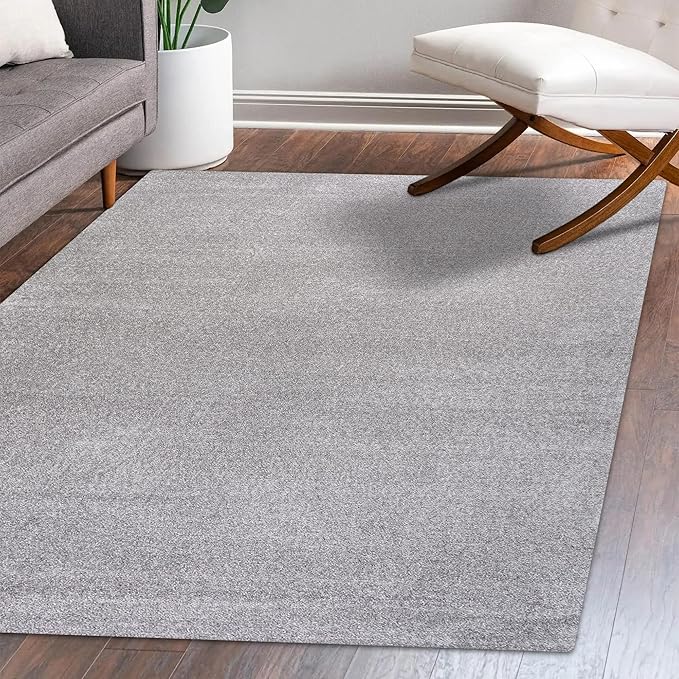 Eyely UES100K-15 Supersoft Haze Solid Low-Pile Indoor Area Rug, Coastal, Bohemian, Minimalist, Classic, Casual for Bedroom,Kitchen,Living Room,Non Shedding,Easy-Washing, Gray, 12 X 15