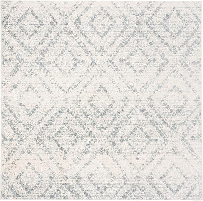 SAFAVIEH Adirondack Collection Area Rug - 4' Square, Ivory & Light Blue, Modern Diamond Distressed Design, Non-Shedding & Easy Care, Ideal for High Traffic Areas in Living Room, Bedroom (ADR131T)
