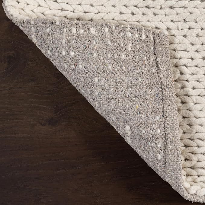 nuLOOM 8x10 Penelope Wool Braided Handmade Area Rug, Off White, Solid Rustic Farmhouse Style, For Bedroom, Living Room, Hallway, Entryway