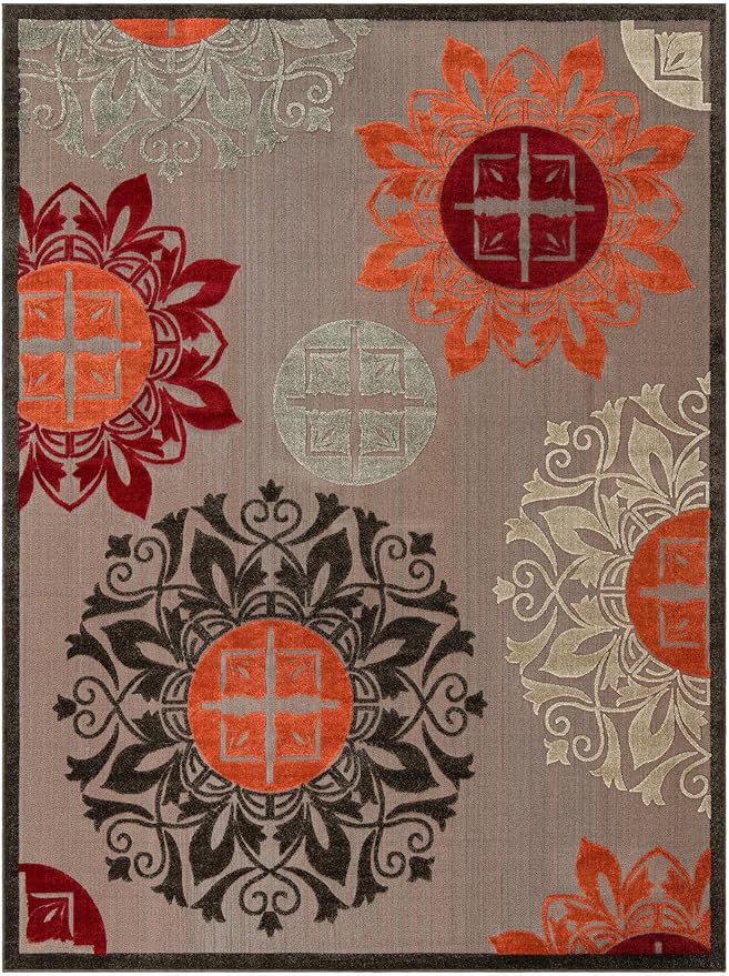 Unique Loom Outdoor Modern Collection Area Rug - Chicago (10' x 13' 1" Rectangle Brown/Orange)