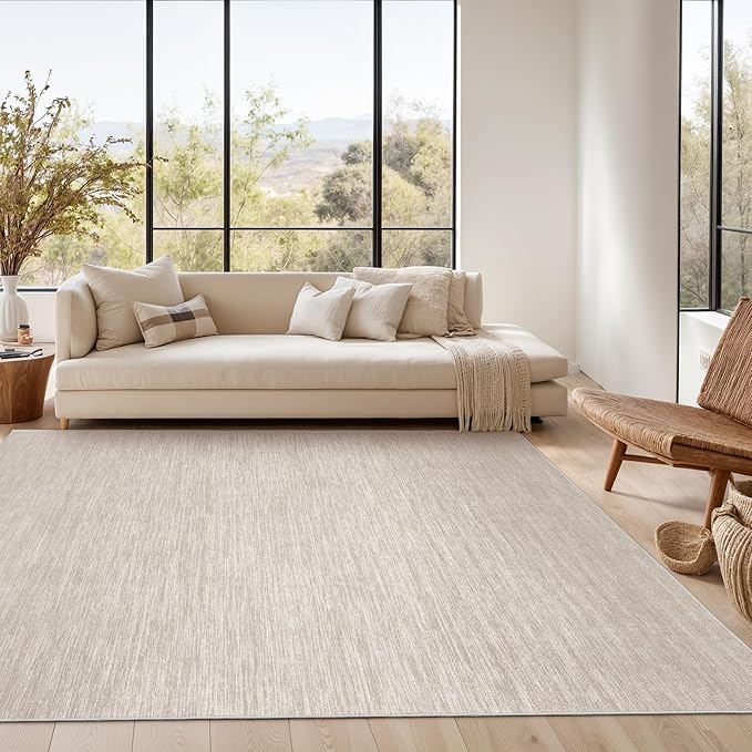 Valenrug Washable Rugs 5x7 - Stain Resistant 5x7 Area Rugs for Living Room, Non Slip Backing Gradient Printed Rugs for Bedroom, Foldable Machine Washable Area Rug(5'x7', Beige)
