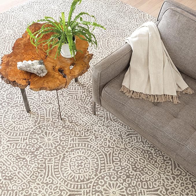 Dash & Albert Temple Taupe Hand Micro Hooked Wool Rug, 2 X 3 Feet, Tan Geometric Pattern
