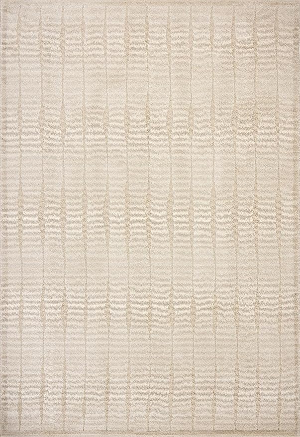 Loloi Chris Loves Julia Calvin Collection CLV-02 Ivory/Oatmeal 3'-6" x 5'-6" Accent Rug Checkered Neutral Soft Living Room Bedroom Carpet