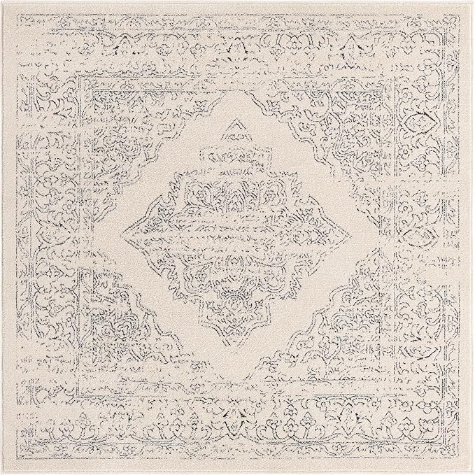 Unique Loom Isabella Collection Area Rug - Rossellini (5' Square, White/ Black)