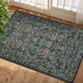 Boho Floral Washable Entry Small Rug, 2x3 Dark Green Distressed Kitchen Throw Rug - Soft Cottagecore Botanical Floor Mat for Bathroom, Laundry, Front Door, Indoor Entrance with Low Pile, Non Slip
