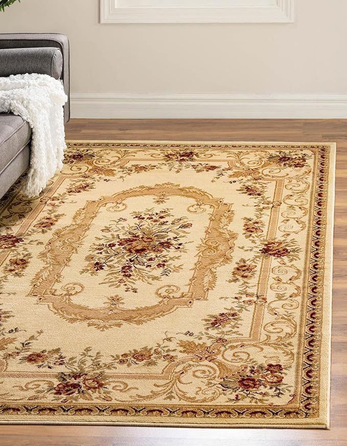 Rugs.com Chateau Collection Rug – 7' x 10' Cream Medium Rug Perfect for Bedrooms, Dining Rooms, Living Rooms