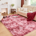 Andency Soft Area Rugs for Living Room Bedroom, 5x8 Fluffy Shaggy Bedside Rug, Non-Slip Large Shag Fuzzy Plush Carpets for Bedroom Kids Dorm Nursery Home Decor Aesthetic, Tie-Dyed Dark Red