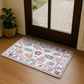 Fame Living Pink Oushak Rug, Modern Small Rugs, Vintage, Turkish, Eclectic, Floral, Pastel, Washable, Door mat, Doormat for Indoor Entrance, Entryway, Kitchen, Bathroom, Bedroom, Laundry, 2'x3'