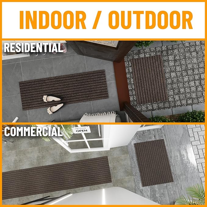 Ottomanson 2'7" x 47' Hallway Runner with Scraper Pile - Extra Durable Non-Slip Rug Mat for Indoor & Outdoor Use - Ideal for Kitchen, Entryway & Garage - High-Traffic Carpet, Brown