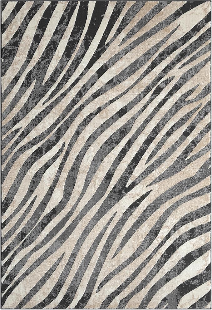 Abani Terra Area Rug for Living Room, Bedroom - Zebra Pattern - Black Cream - 4' x 6' - Durable & Easy to Clean