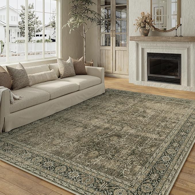Light Brown Area Rug 6x9 Vintage Washable Indoor Door Mat Living Room Carpet Tribal Distressed Retro Accent Throw Rug for Office Dining Room Bathroom Faux Wool