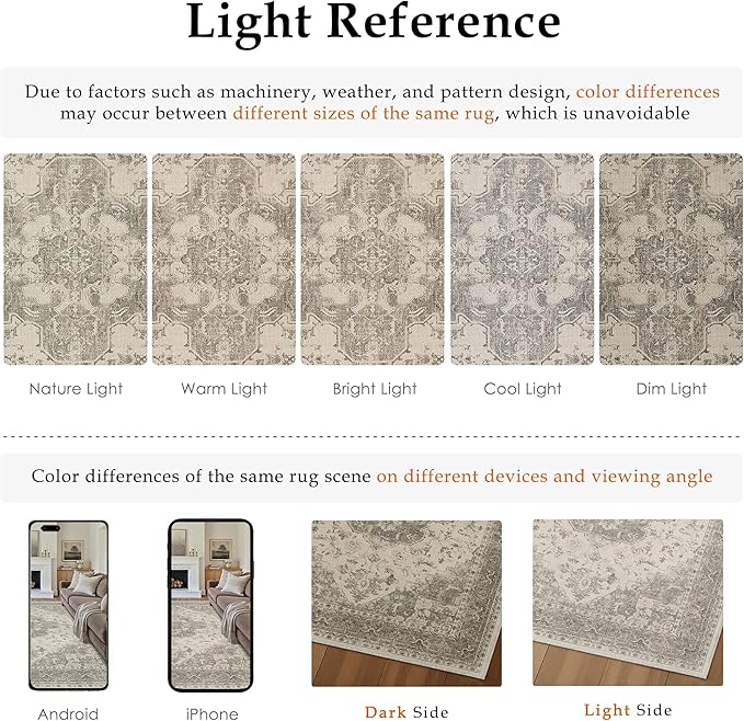 8x10 Washable Area Rug Beige Grey Vintage Distressed Large Rug for Living Room Oriental Soft Thin Indoor Retro Gray Carpet Non Slip Low Pile Floor Cover Bedroom Dining Room Office Nursery