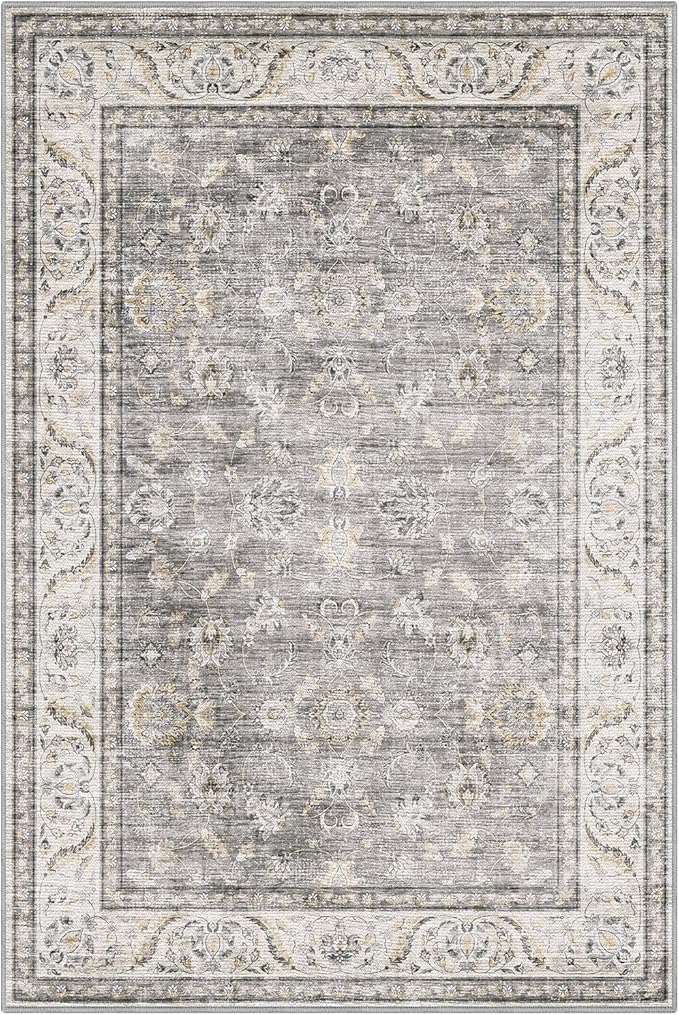 LUMI 4x6 Washable Area Rug for Living Room, Ultra Soft Traditional Vintage Rugs Non Slip with Rubber Backing, Low Profile, High Traffic, Stain Resistant Carpets, Ideal for Bedroom, Dining Room