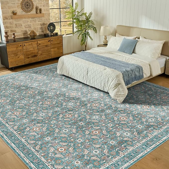 WITSHOCK Living Room Area Rugs 12x15: Soft Non-Slip Backing Washable Rugs Vintage Large Carpet for Bedroom Office Dining Room Kitchen Stain Resistant Home Decor Rug