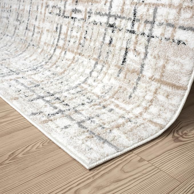 Abani Grey Area Rug for Living Room, Bedroom - Crosshatch Pattern- 8' x 10' -Durable & Easy to Clean