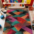 Colorful Area Rugs - Geometric Patchwork Art Rug 4x5, Abstract Retro Aesthetic High Traffic Shed Resistant Carpets Room Decor #C030