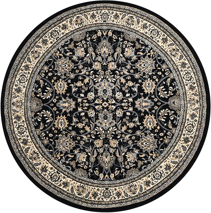 Unique Loom Sialk Hill Collection Area Rug - Washington (7' 10" Round Black/Gray)