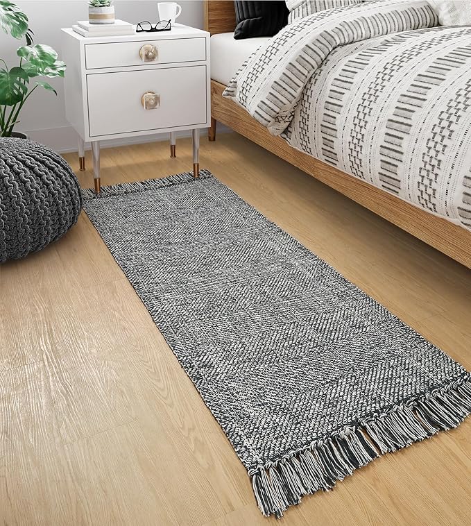 Collive Hallway Runner Rug, 2' x 5' Soft Washable Kitchen Runner Rug, Grey Contemporary Modern Laundry Room Rugs Indoor Hand-Woven Cotton Carpet for Bedroom Entryway Front Door Farmhouse