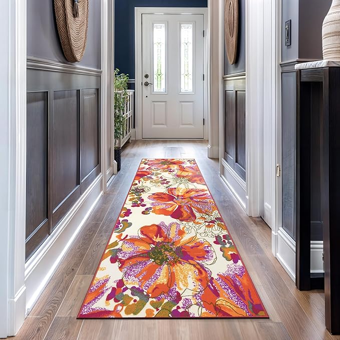 Rugshop Multi Bright Flowers Non Slip Non-Shedding Runner Rug for Hallway, Corridor and Kitchen, 2'7" x 12'