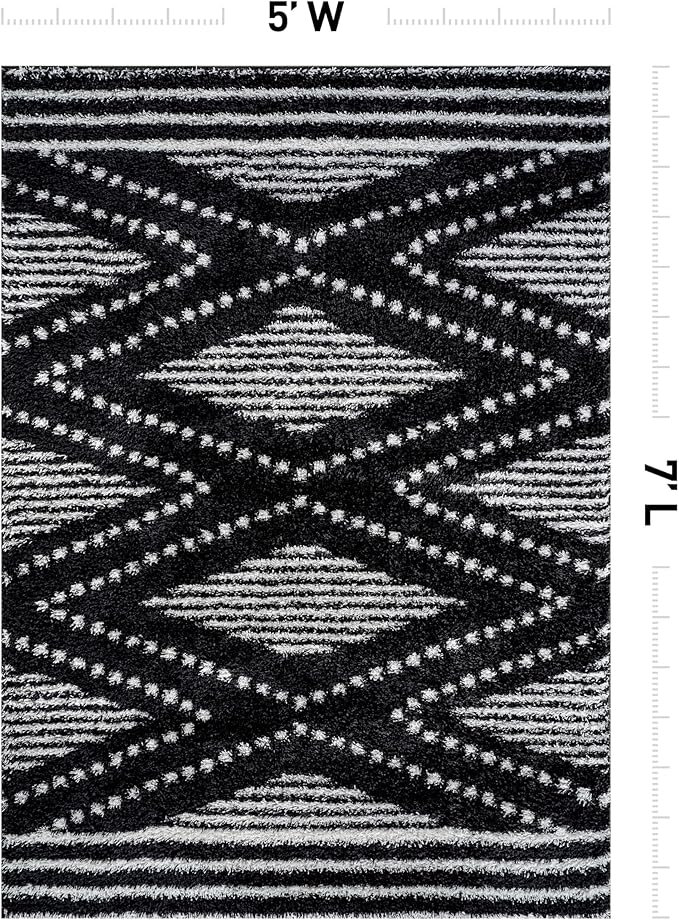 Rugshop Geometric Shag Area Rug Anthracite Dark Gray and White 5' x 7' Great for Bedrooms, Living Rooms, or Under Coffee Tables