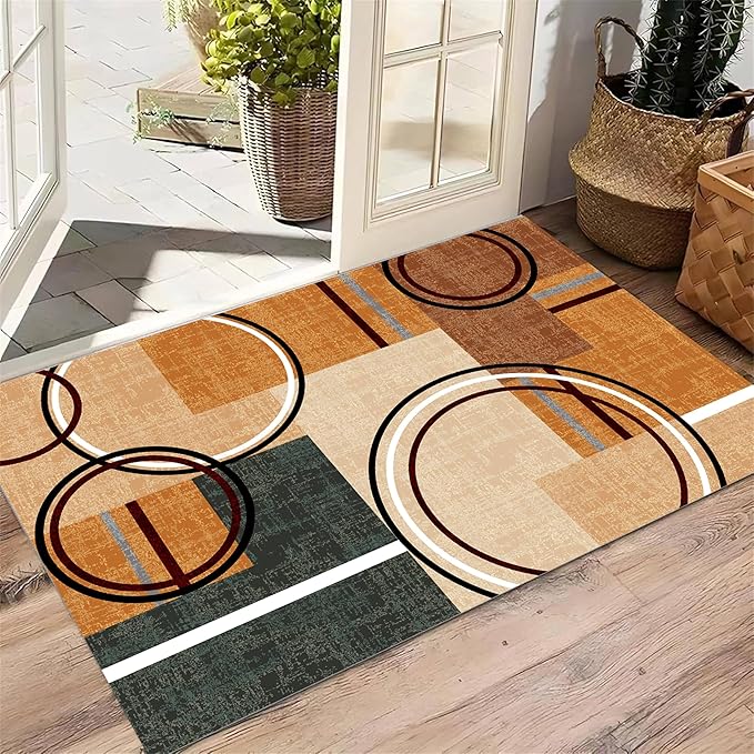 Modern Wavy Circles Area Rug 5x6ft, Geometric Design Low Pile Carpet, Soft & Non-Slip Washable Mat for Living Room, Bedroom, Dining Room