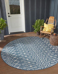 Unique Loom Outdoor Trellis Collection Area Rug - Tribal Trellis (3' 1" Round, Blue/ Ivory)