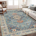 Enkor Area Soft Rugs 5x7 Washable Non Slip Boho Floor Rugs for Living Room Bedroom, Vintage Style Farmhouse Mat for Kitchen Entryway Green & Blue