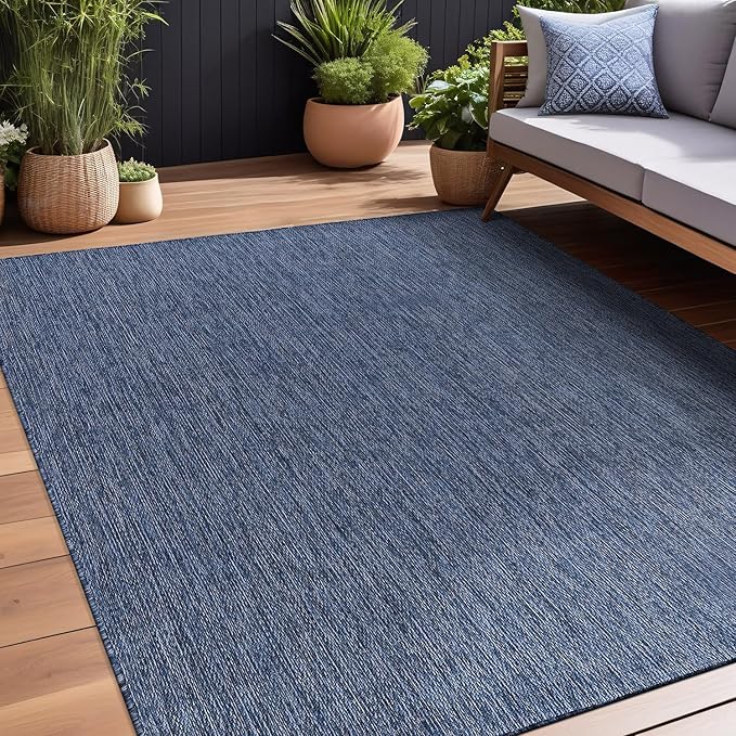 Beverly Rug Indoor Outdoor Rug 6x9, Washable Outside Carpet for Patio, Deck, Porch, Solid Modern Area Rug, Water Resistant, Azure Blue
