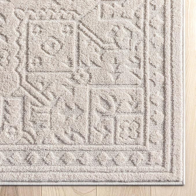 Well Woven Harlow Collection Cloud Medallion Ivory - Modern Tribal Minimalist 2x3 (2'3" x 3'11") Accent Mat Rug - Ideal for Entryway & Kitchen - Durable, Stain Resistant & Easy to Clean