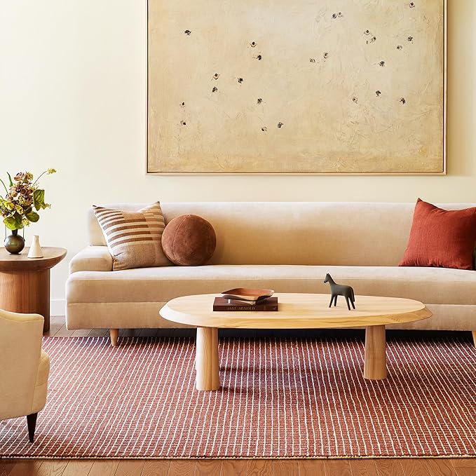 Rugs USA 6x9 Melrose Checked Wool Indoor Area Rug, Contemporary Farmhouse Chestnut/Ivory for Living Room, Bedroom, Office, Entryway, Hallway