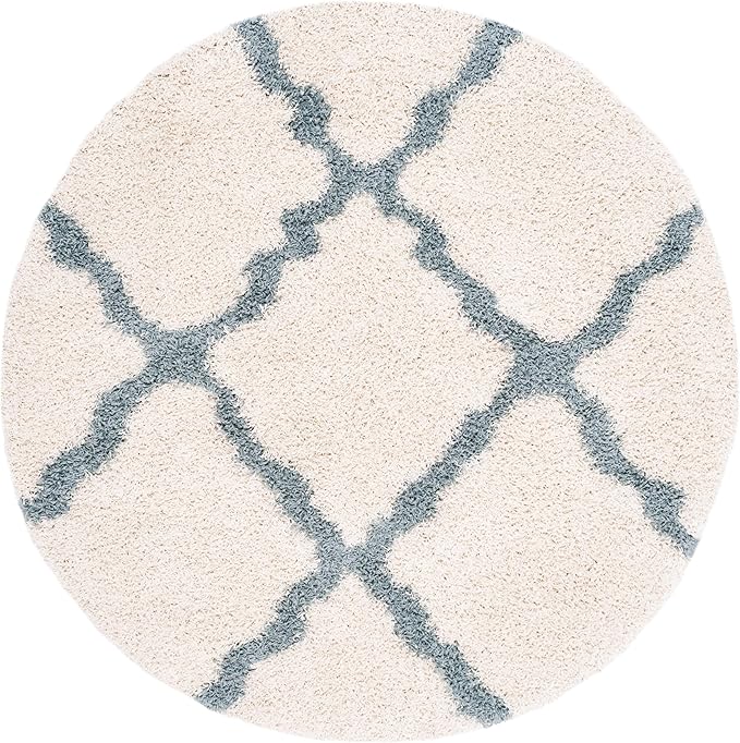 SAFAVIEH Dallas Shag Collection Area Rug - 6' Round, Ivory & Light Blue, Trellis Design, Non-Shedding & Easy Care, 1.5-inch Thick Ideal for High Traffic Areas in Living Room, Bedroom (SGD257J)