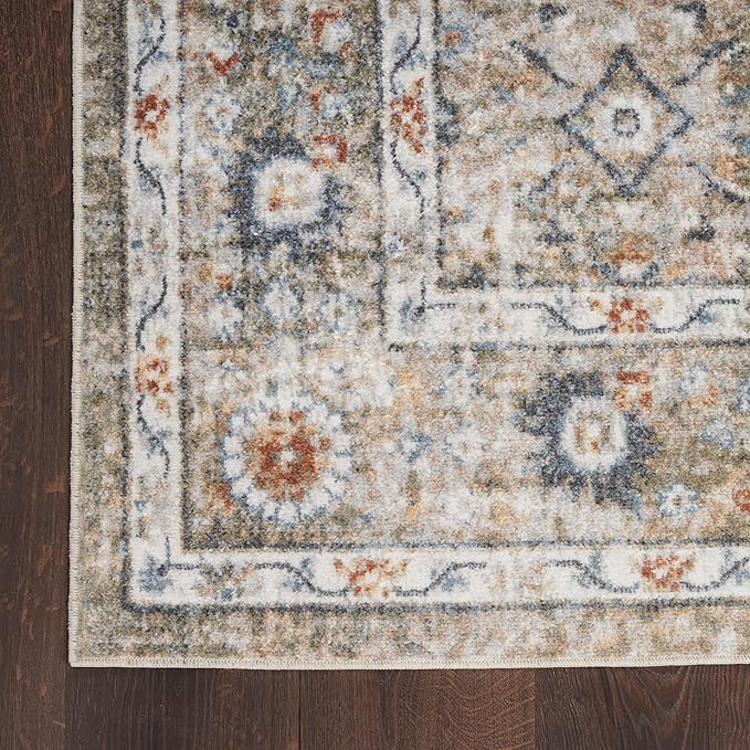 Nourison Home Astra Machine Washable Gold Grey 2'2" x 8' Area Rug - Easy Clean, Non Shedding, Bed Room, Living Room, Dining Room, Kitchen (8' Runner)