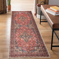 Bloom Rugs Washable Non-Slip 7 ft Runner - Red/Teal Blue/Yellow Traditional Medallion Runner for Entryway, Hallway, Bathroom, and Kitchen - Exact Size: 2.5' x 7'