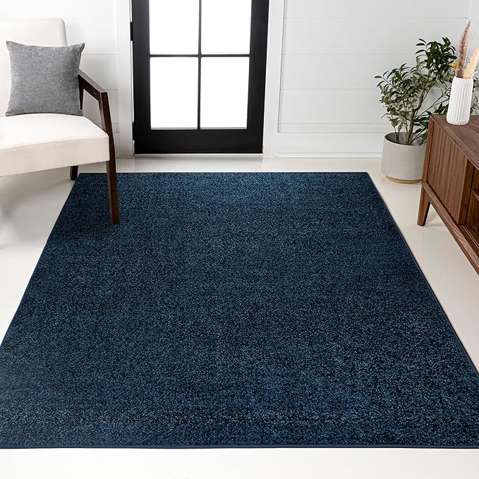 JONATHAN Y Haze Solid Low-Pile Navy Indoor Area Rug 12x15, Coastal,Bohemian,Minimalist,Classic, Easy-Cleaning for Living Room,Bedroom,Kitchen,Pet Friendly,Non-Shedding (SEU100C-15)