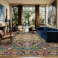 Kokia 9x12 Washable Black and Pink Area Rugs with Vintage Orient Design, Soft Rug for Living Room or Bedroom, Non-Slip Low Pile Stain Resistance Features, Distressed Medallion Pattern