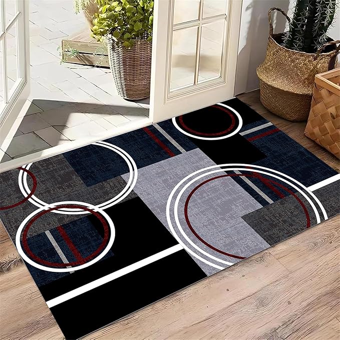 Area Rug 3x5 Modern Abstract Circle Rugs, Multicolor Low Pile Carpet, Machine Washable & Non-Slip Non-Shedding Stain Resistant for Bedroom, Living Room